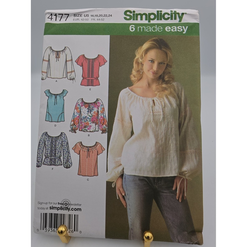 New Simplicity Sewing Patterns For Women 4177 Woman's Top's Size 16,18 20,22,24